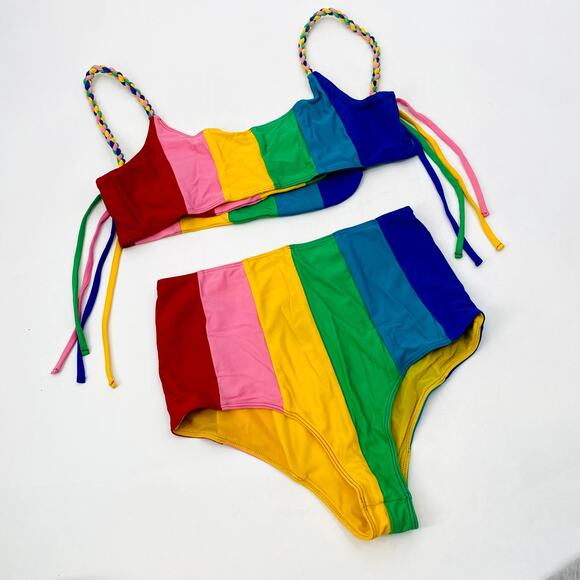 Paper London Sunshine Rainbow Stripe High Waist Bikini - Picture 7 of 9